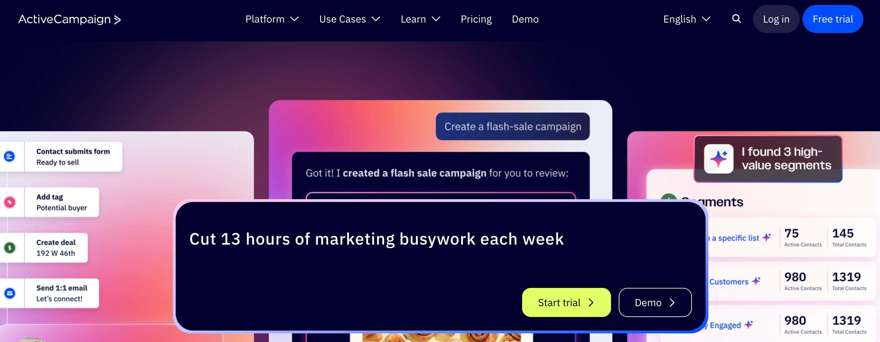 Screenshot of ActiveCampaign homepage