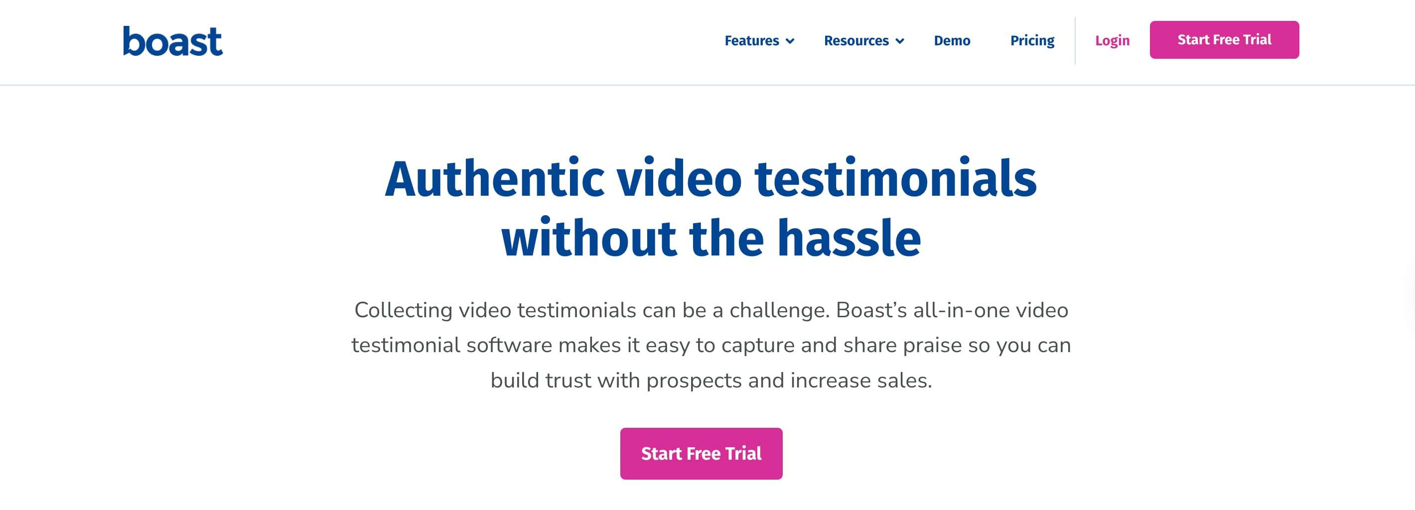 Screenshot of Boast homepage