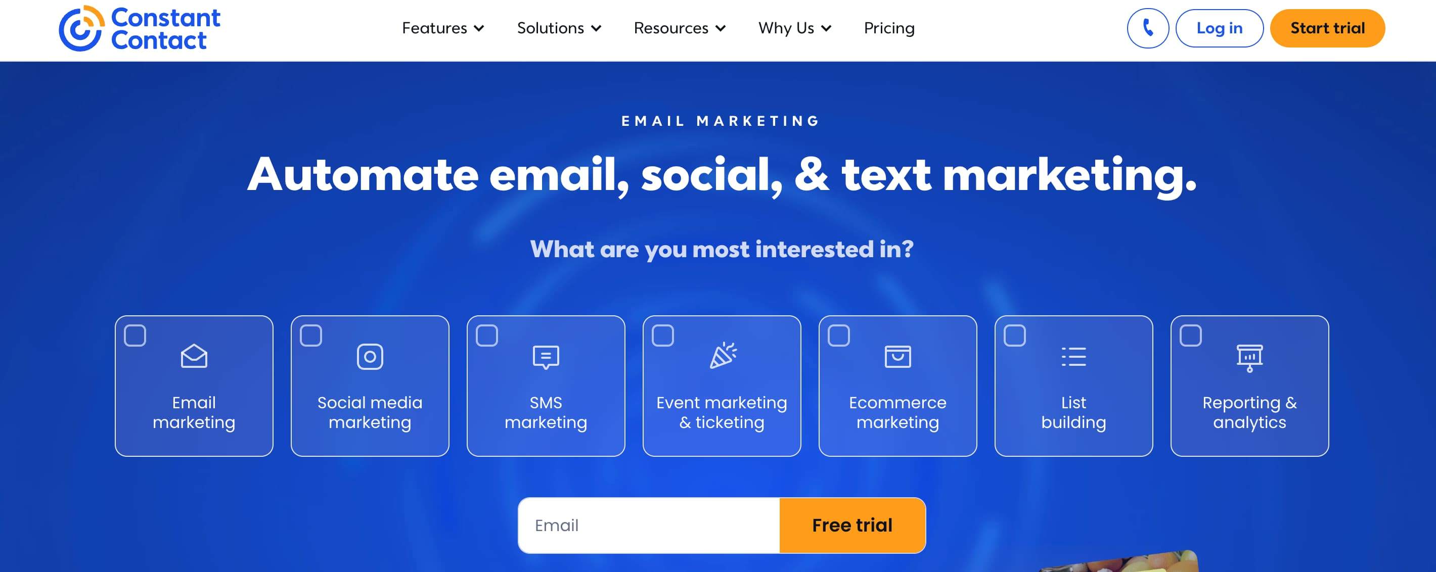 Screenshot of Constant Contact homepage