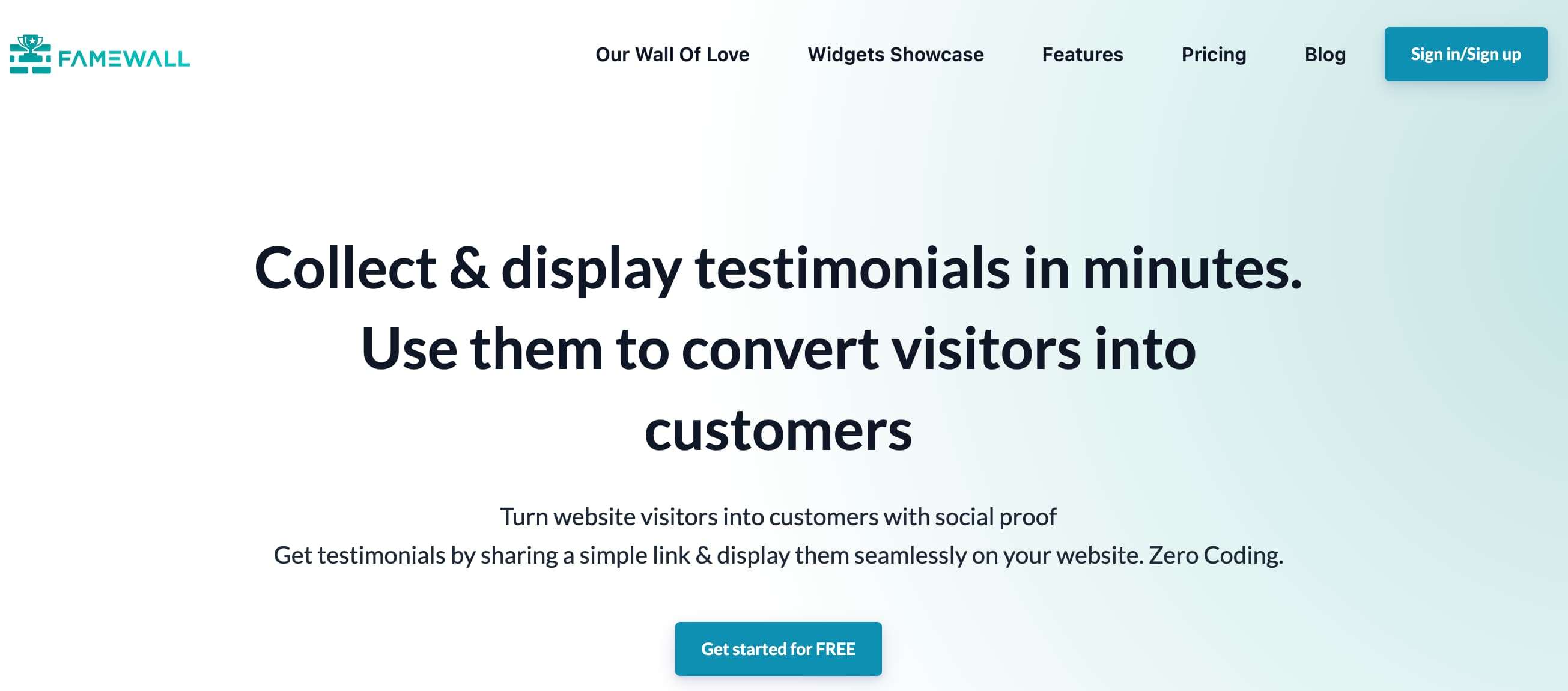 Famewall homepage screenshot