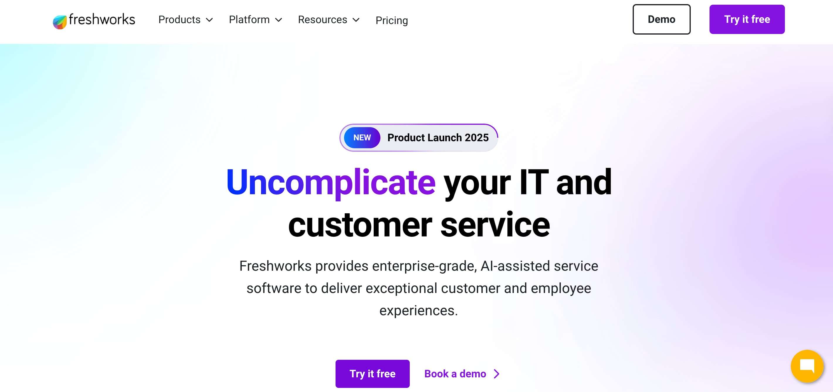 Screenshot of Freshworks homepage