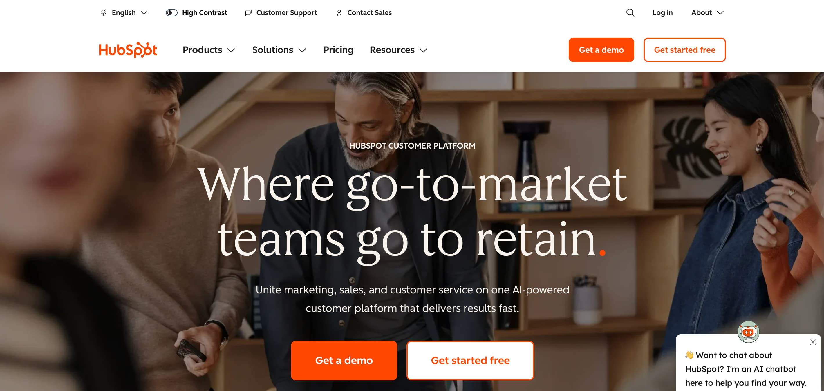 Screenshot of HubSpot homepage