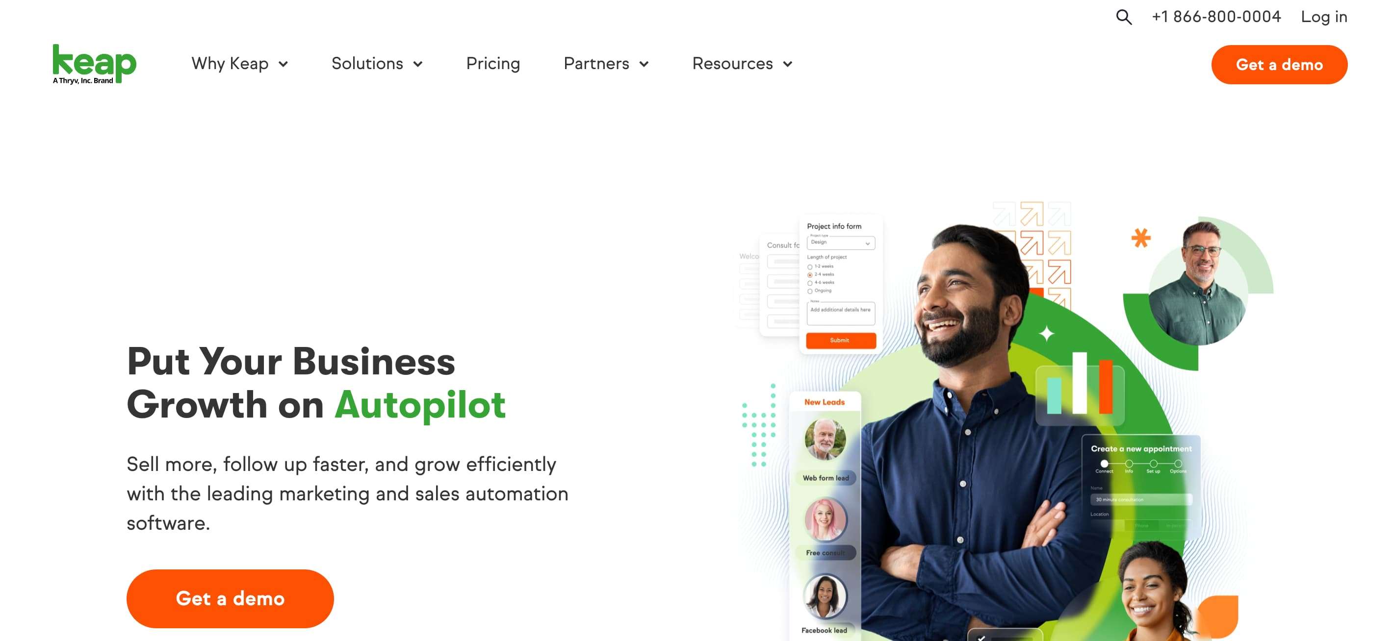 Screenshot of Keap homepage