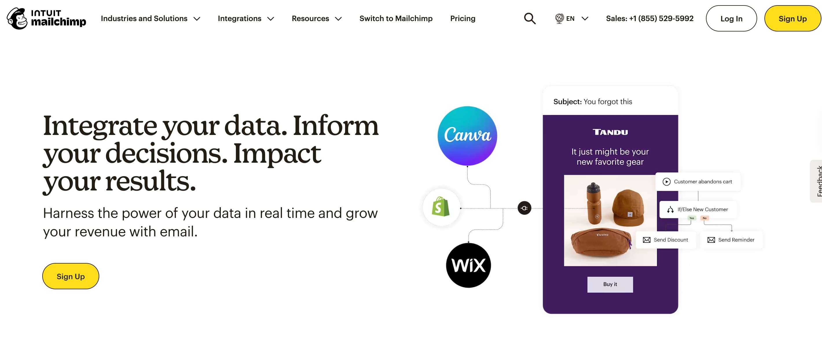 Screenshot of Mailchimp homepage
