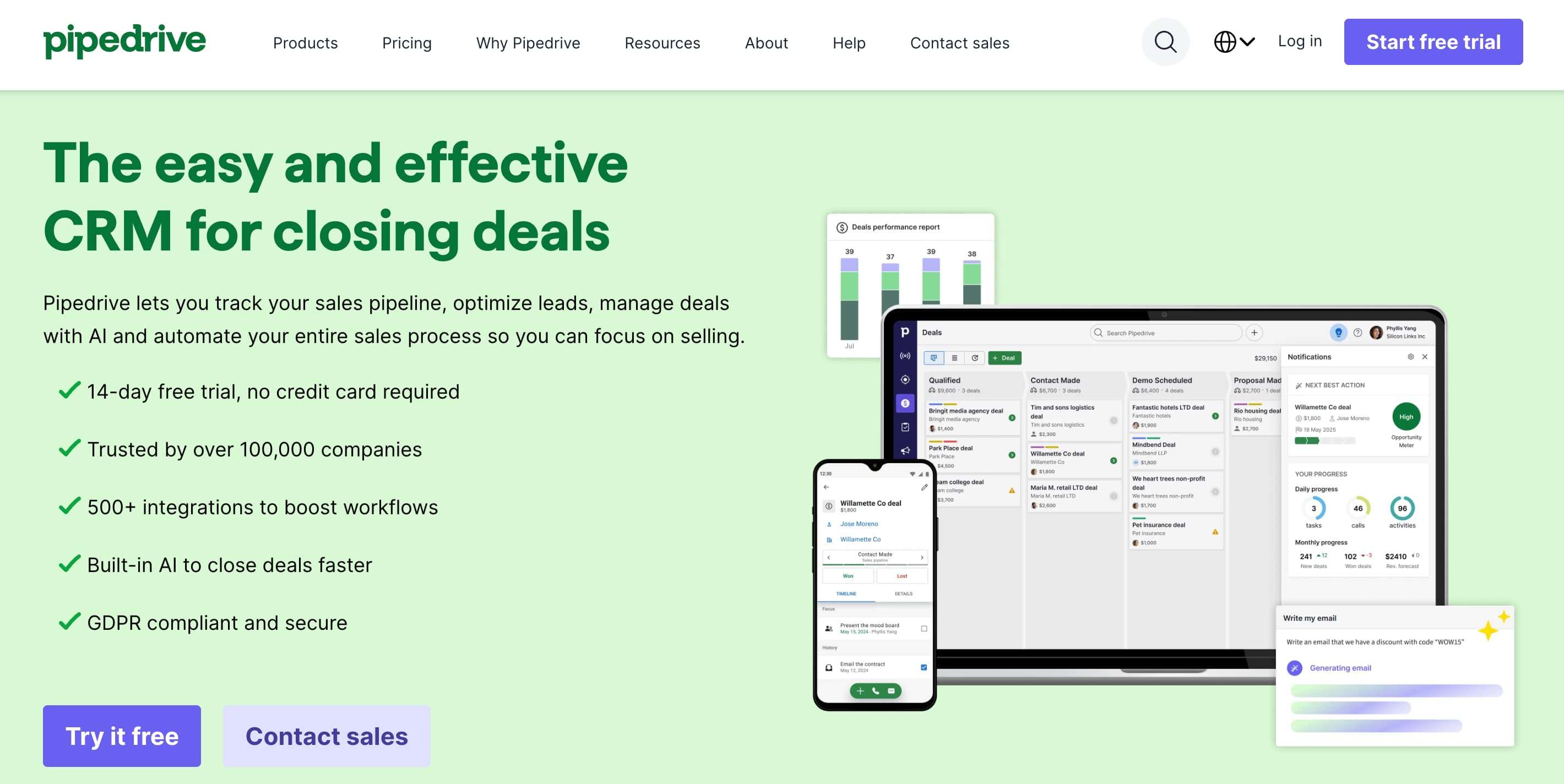 Screenshot of Pipedrive homepage