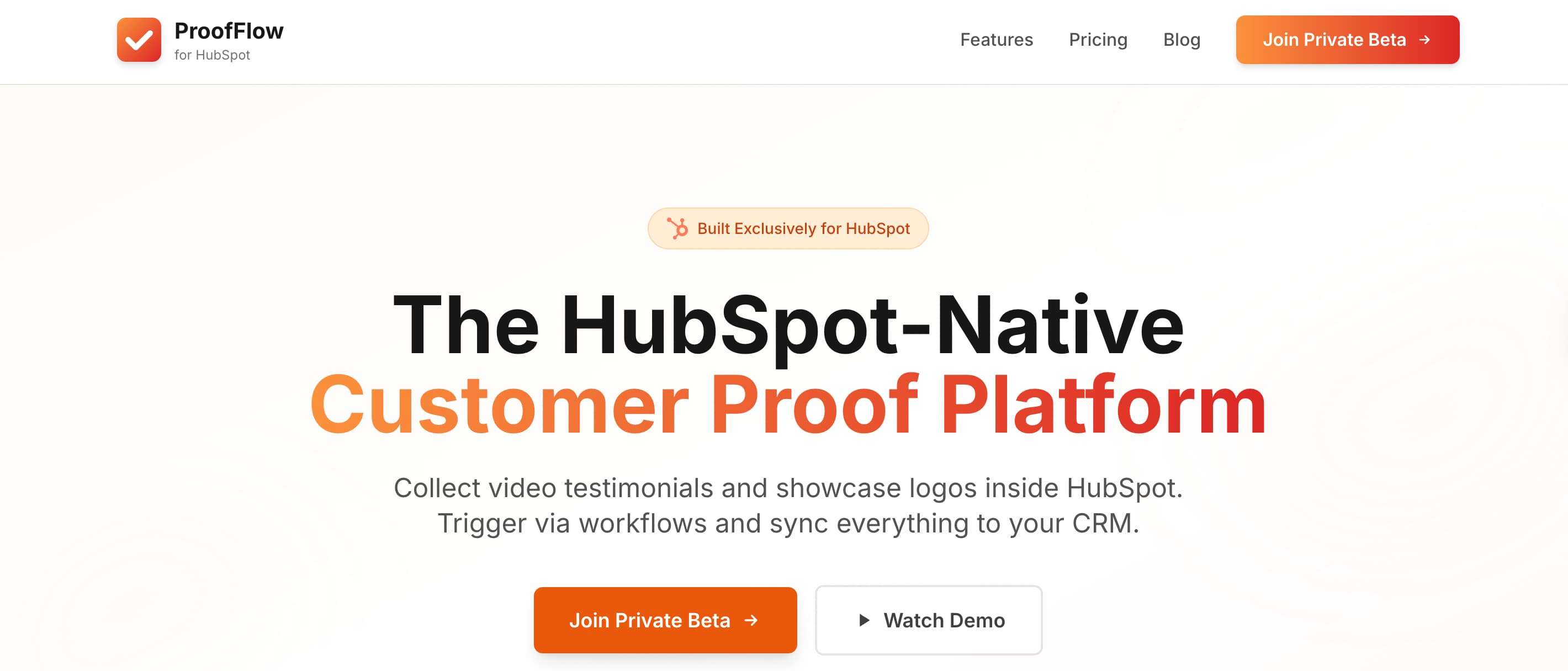 Screenshot of ProofFlow homepage