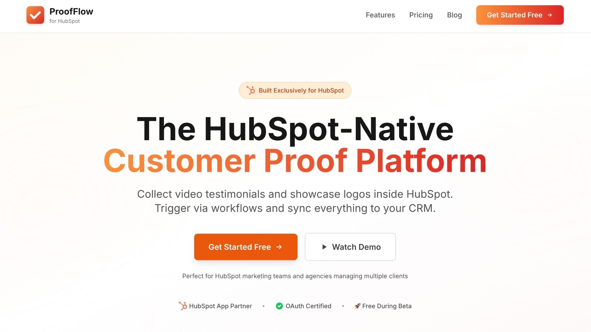 screenshot of ProofFlow homepage