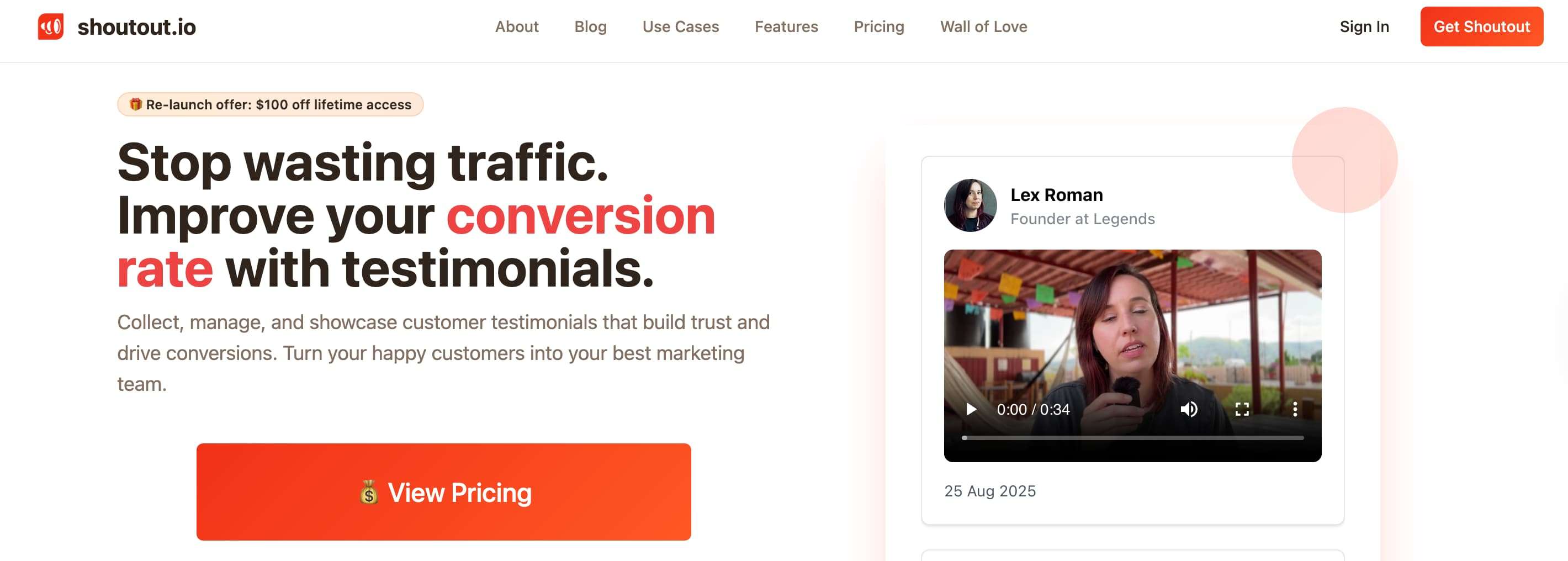 Screenshot of Shoutout homepage