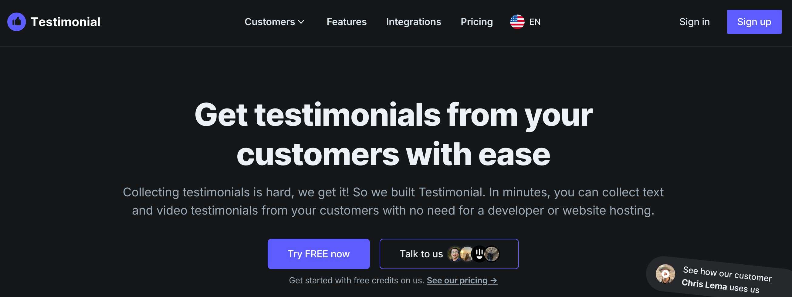 Testimonial.to homepage screenshot